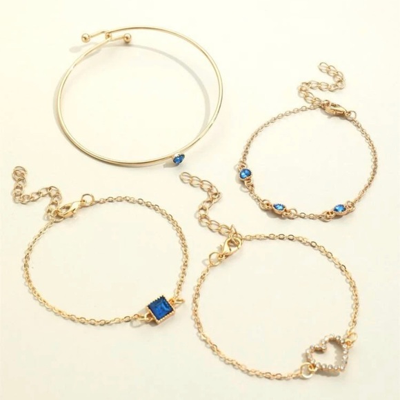 4pcs/set Rhinestone Heart Decor Bracelet For Women Jewelry Gift Wedding … - Picture 3 of 5